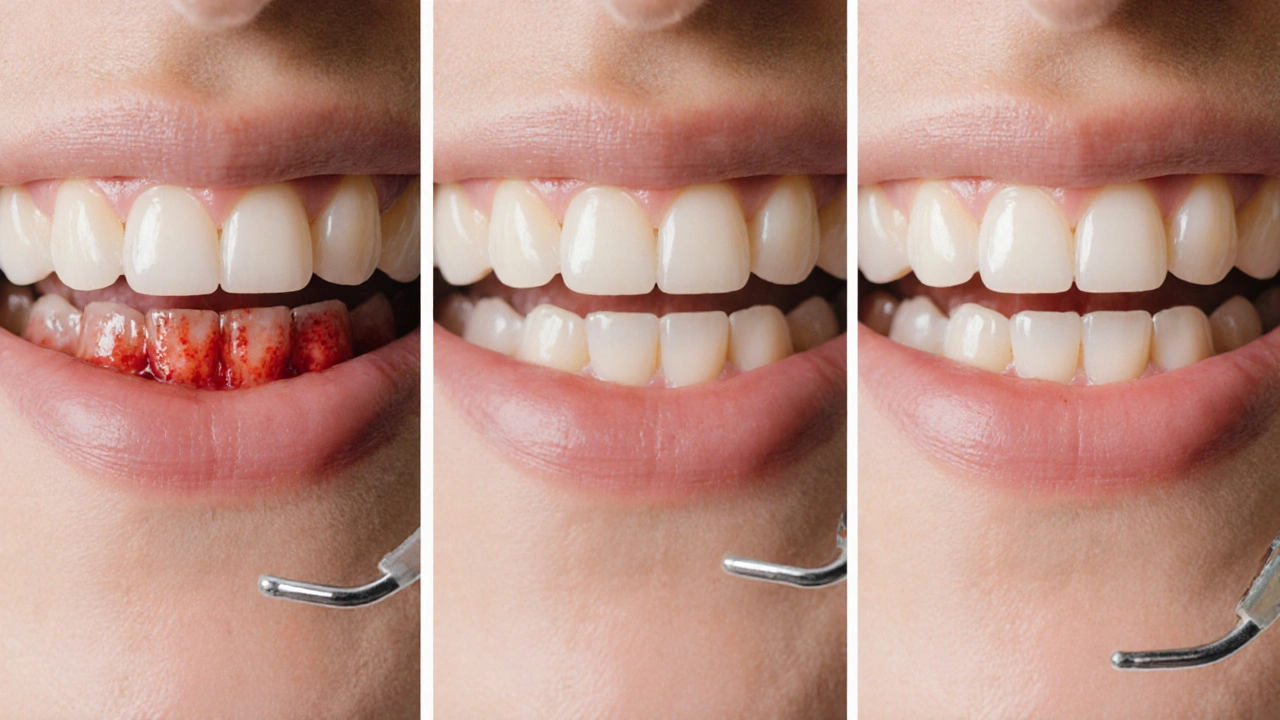 Timeline of gum healing after curettage: from inflammation to full recovery.