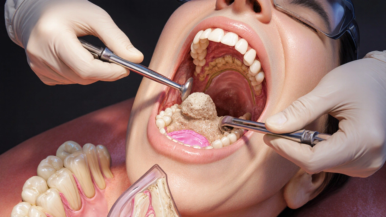 Zubní chirurg provádí sinus lift s doplňováním kostního materiálu