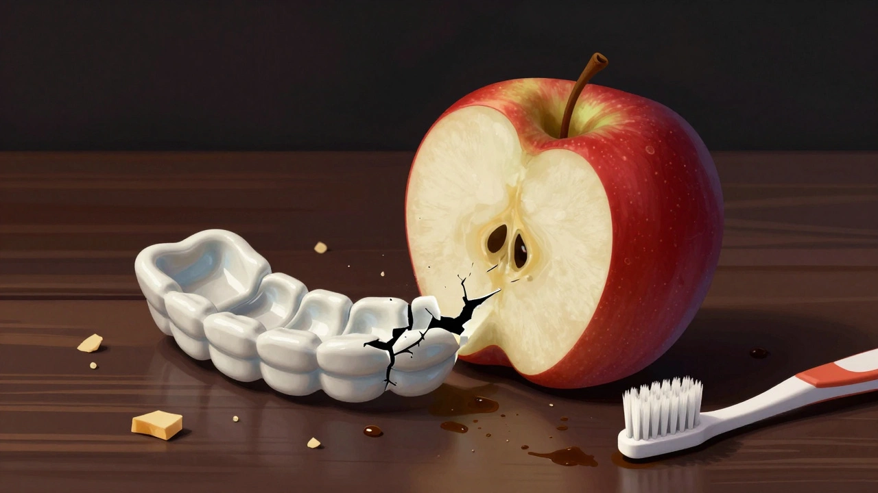 Keramický klemeček se rozštěpí při kousnutí do jablka.