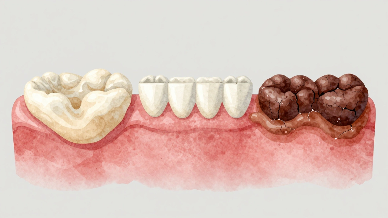 Přeměna plaku na zubní kámen ve třech fázích