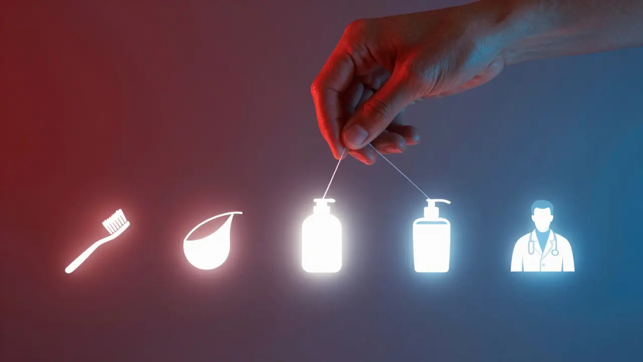 30denní cesta k lepší ústní hygieně s ikonami péče.