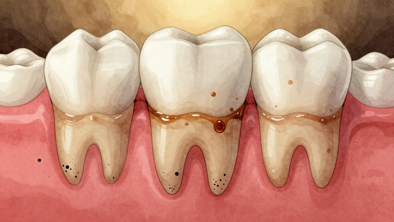 Vrstvy příčin černých skvrn na zubech: plak, kámen a pigmentace