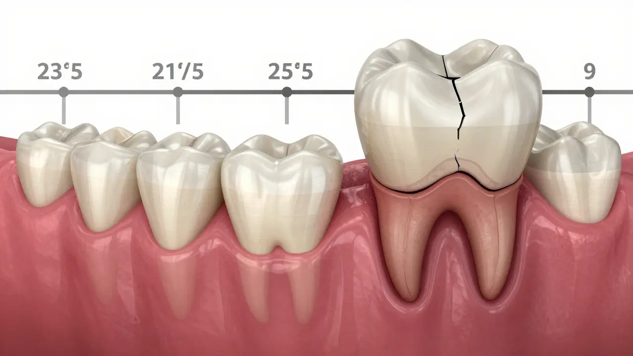 Chronologický vývoj zubní výplně: trvalá výplň vs. poškozená výplň s infekcí.