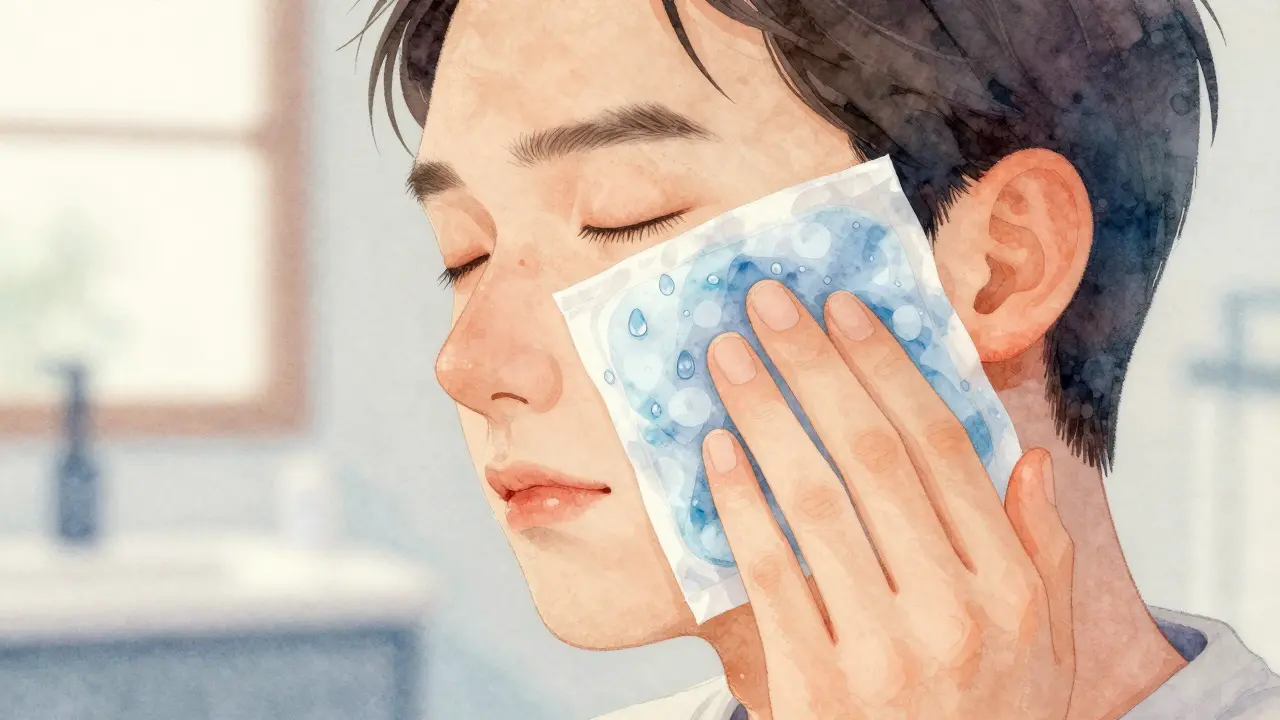 Ledový obklad na tváři pro zmírnění bolesti
