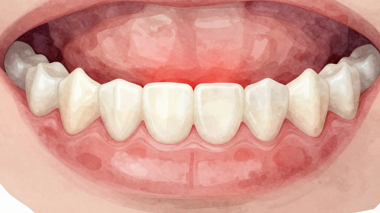 Cross-section of mouth showing hidden plaque and early gum inflammation beneath the gumline.