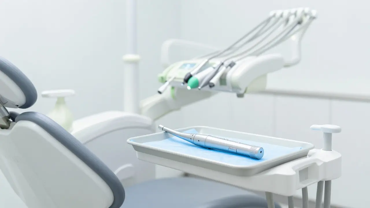 Moderní vybavení zubního hygienika v profesionální klinice.