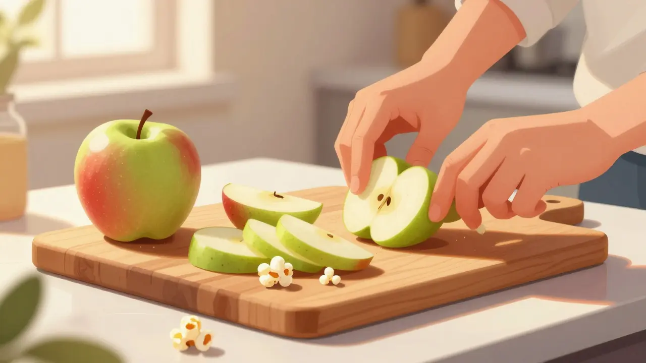 Příprava jídla vhodného pro nositele rovnátek na dřevěné prkénce