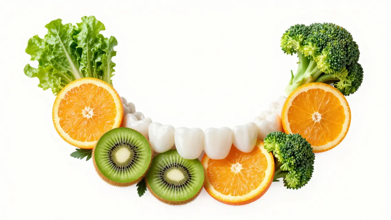 Ovoce a zelenina bohatá na vitamíny pro zdraví dásní