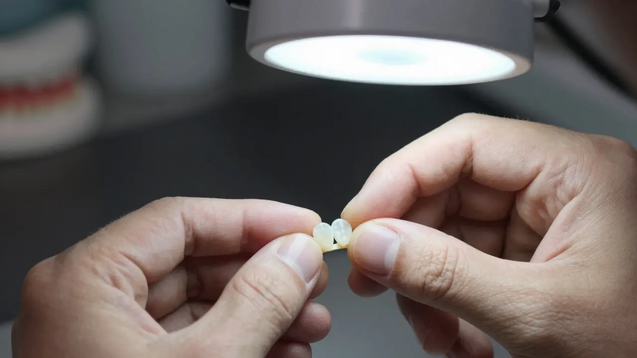 Technik ručně zpracovává tenké keramické destičky v laboratoři