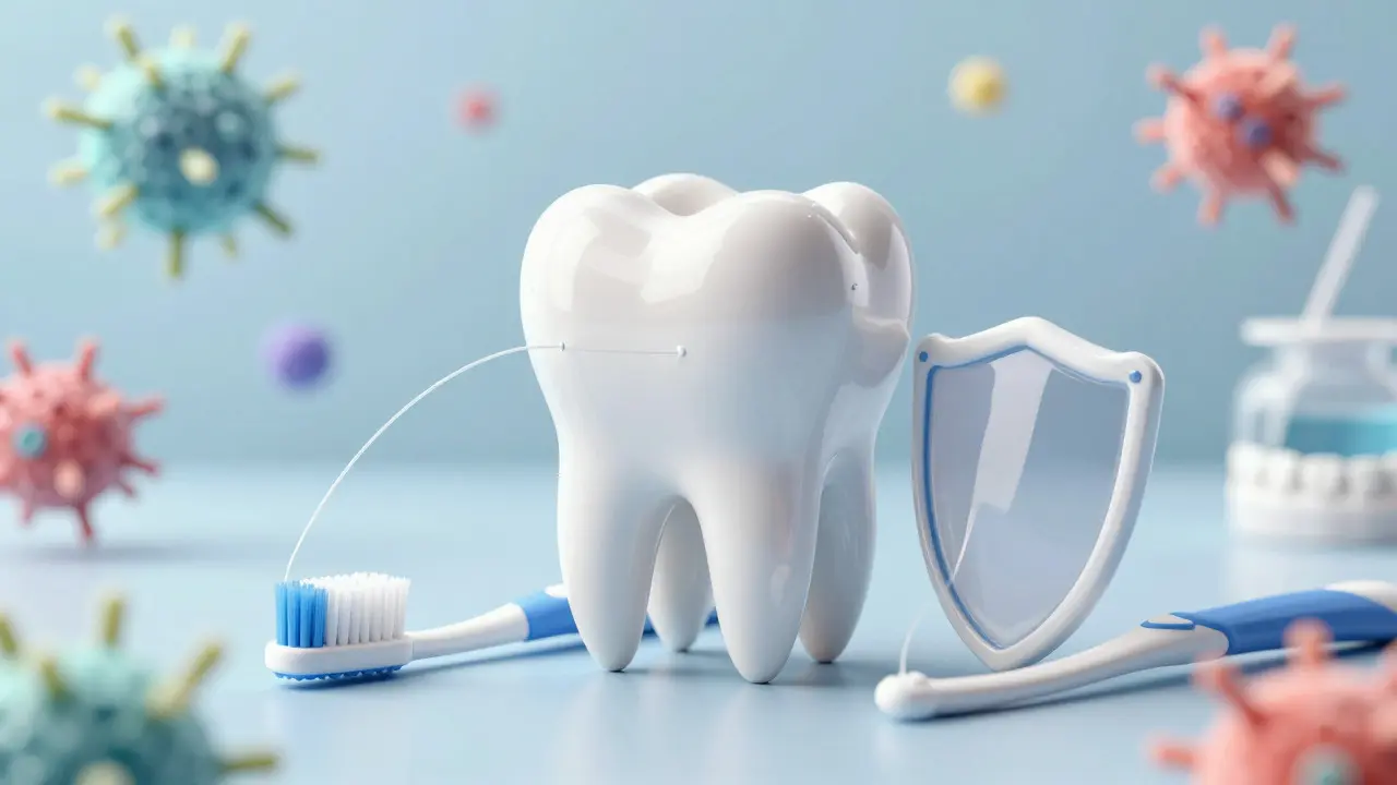Zdravý zub chráněný hygienickými pomůckami