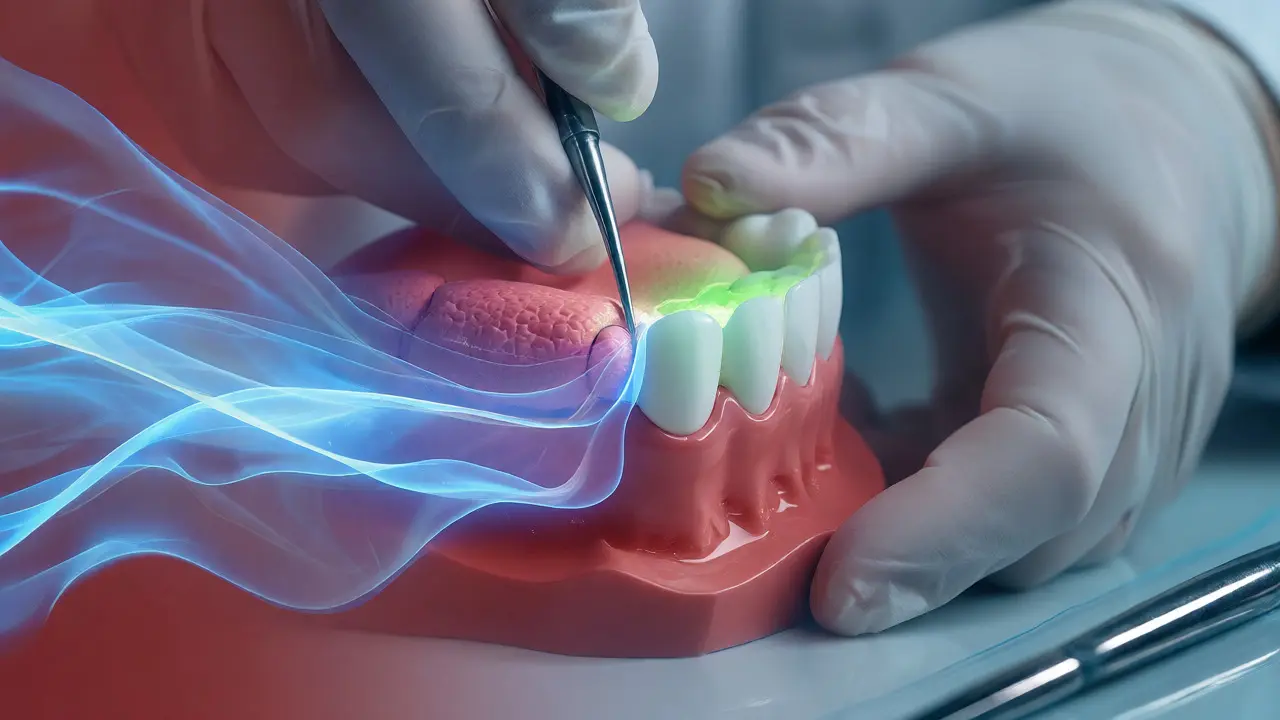 Ilustrace ošetření zánětu okostice odvedením hnisu a aplikací antibiotik